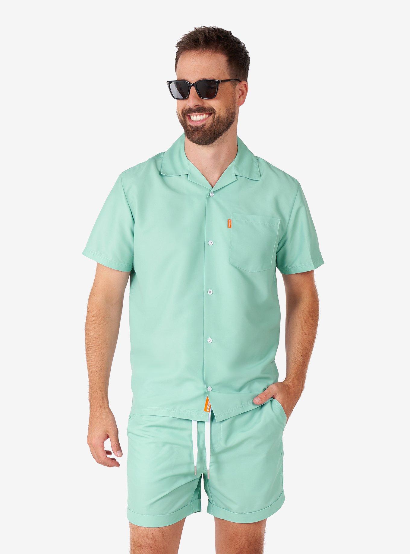 Magic Mint Summer Button-Up Shirt and Short, GREEN, hi-res