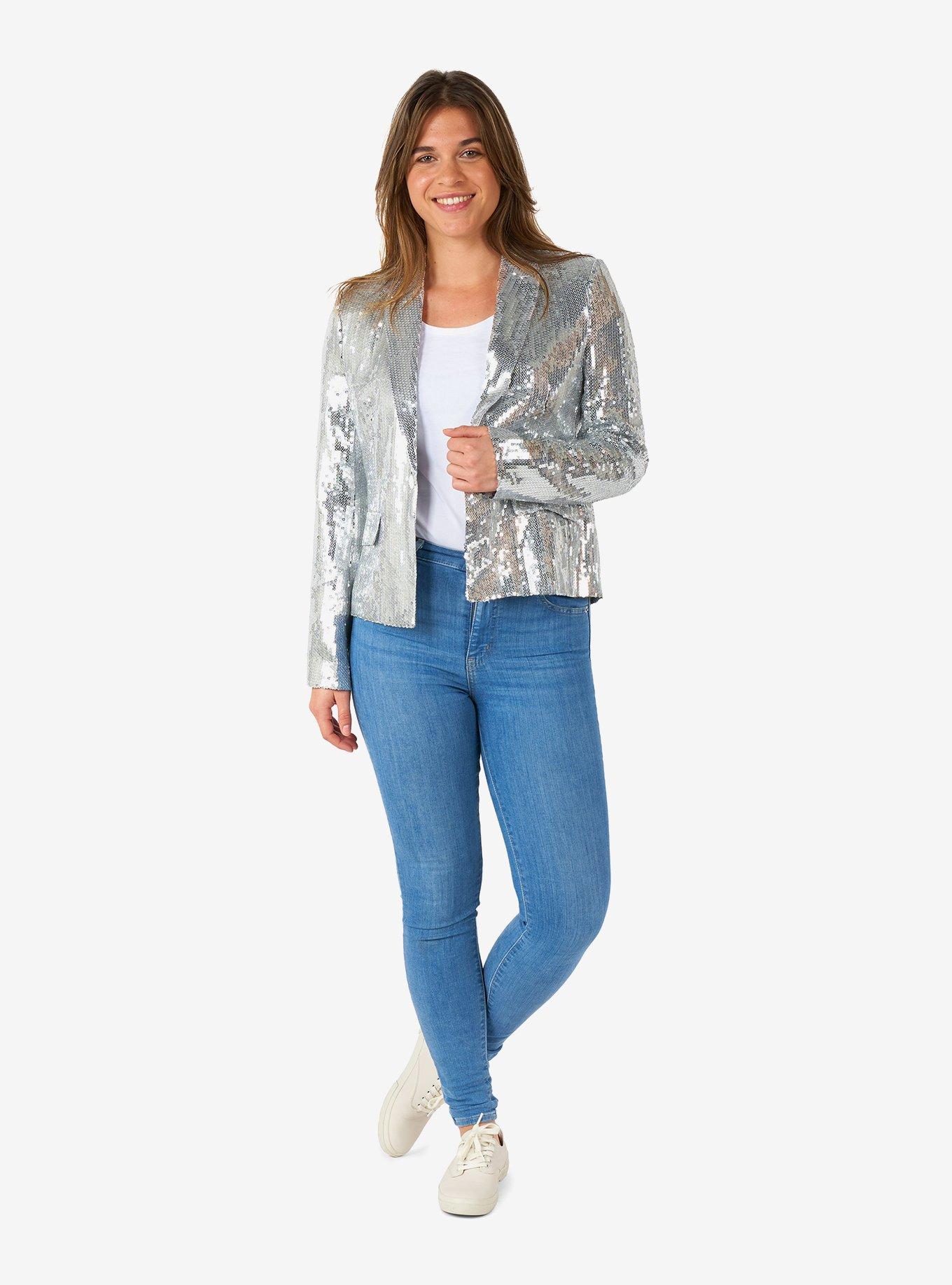 Sequins Silver Women's Blazer, , hi-res