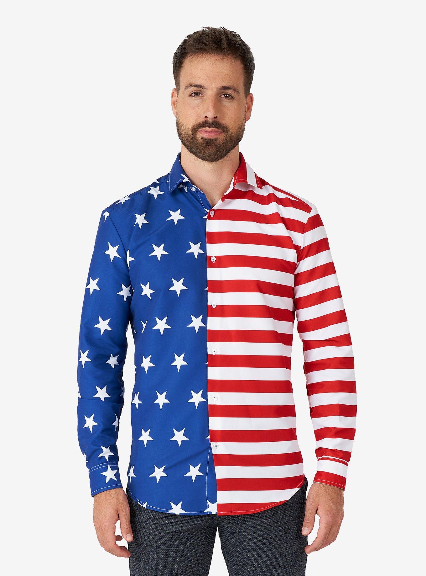 USA Flag Button-Up Shirt, MULTI, hi-res
