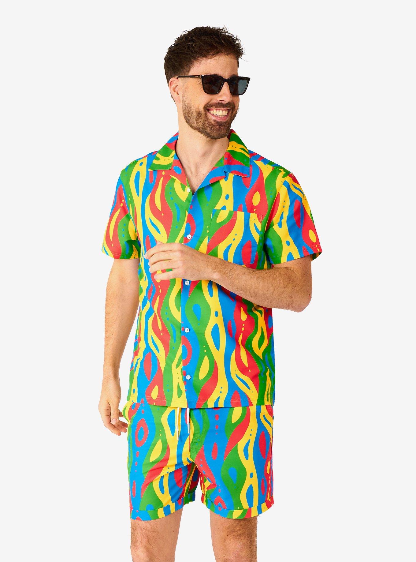Loopy Lines Summer Button-Up Shirt and Short, MULTI, hi-res