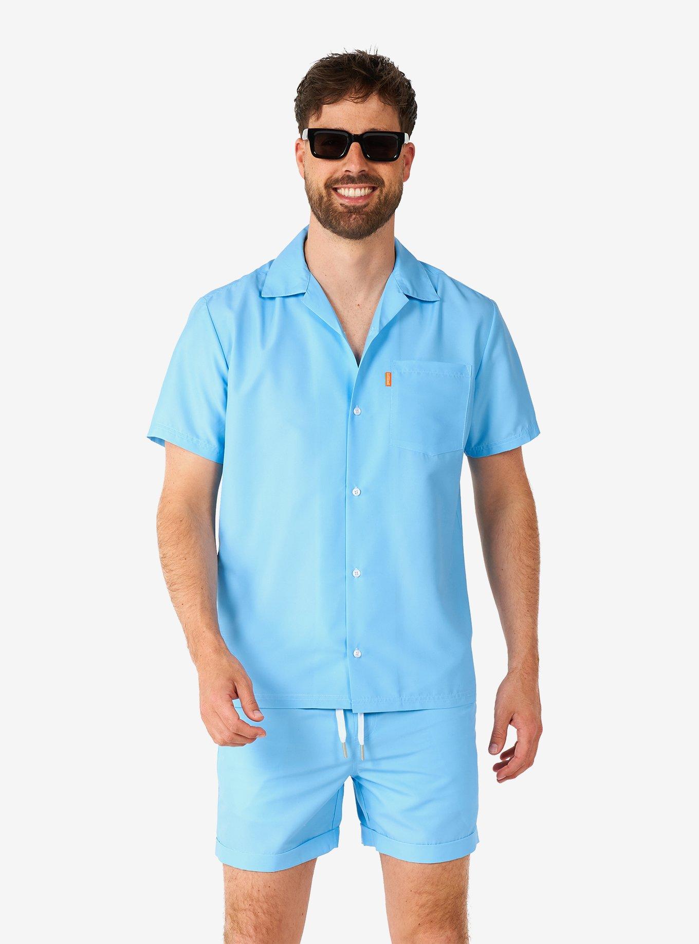Cool Blue Summer Button-Up Shirt and Short, BLUE, hi-res