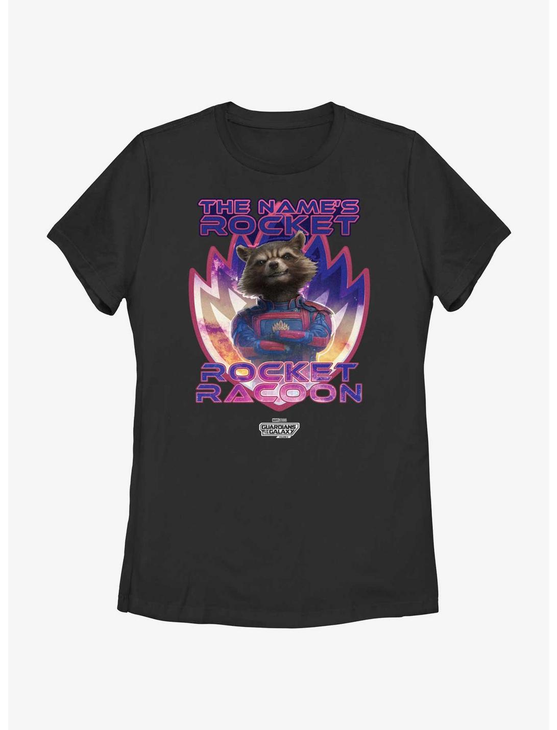 Guardians Of The Galaxy Vol. 3 The Name's Rocket Racoon Womens T-Shirt, BLACK, hi-res