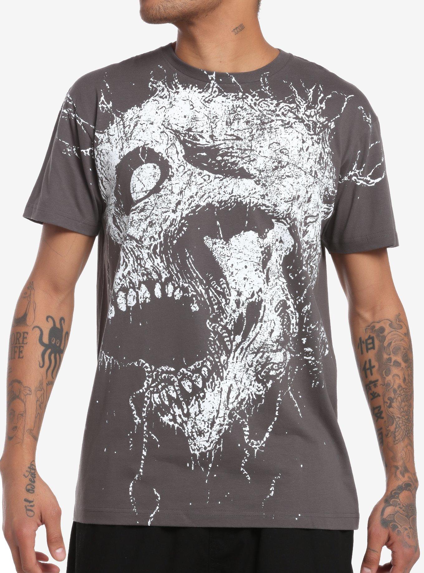  Gothic Stars Sugar Skull - red T-Shirt : Clothing