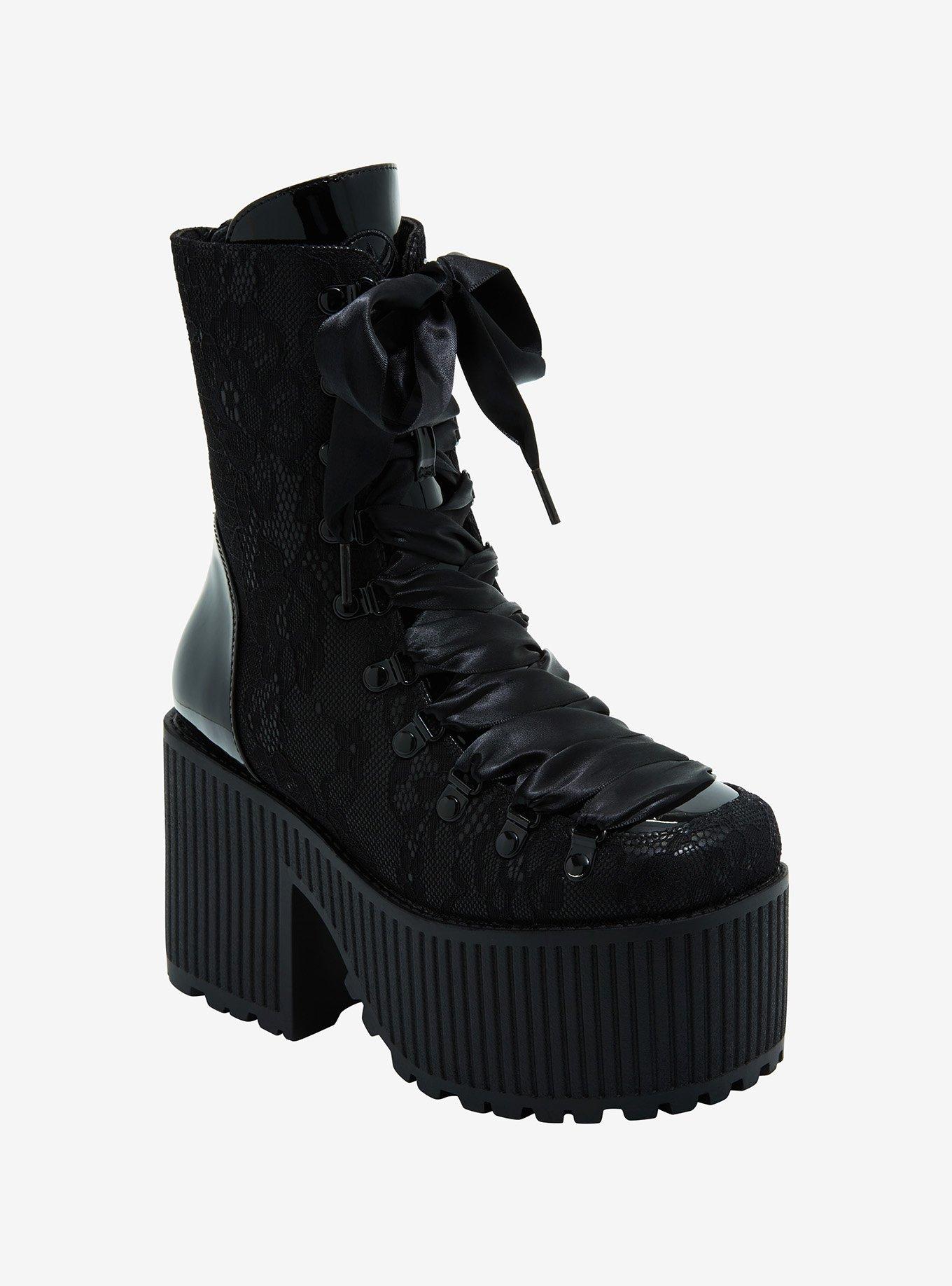Strange Cvlt Black Lace Pandora Platform Boots, MULTI, hi-res