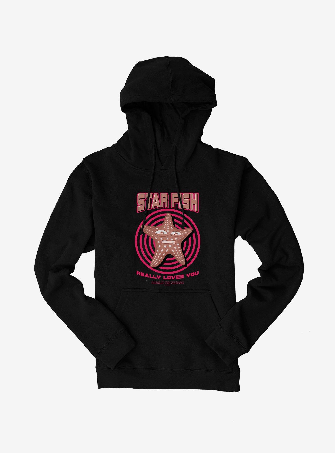 Charlie The Unicorn Star Fish Really Loves You Hoodie, BLACK, hi-res
