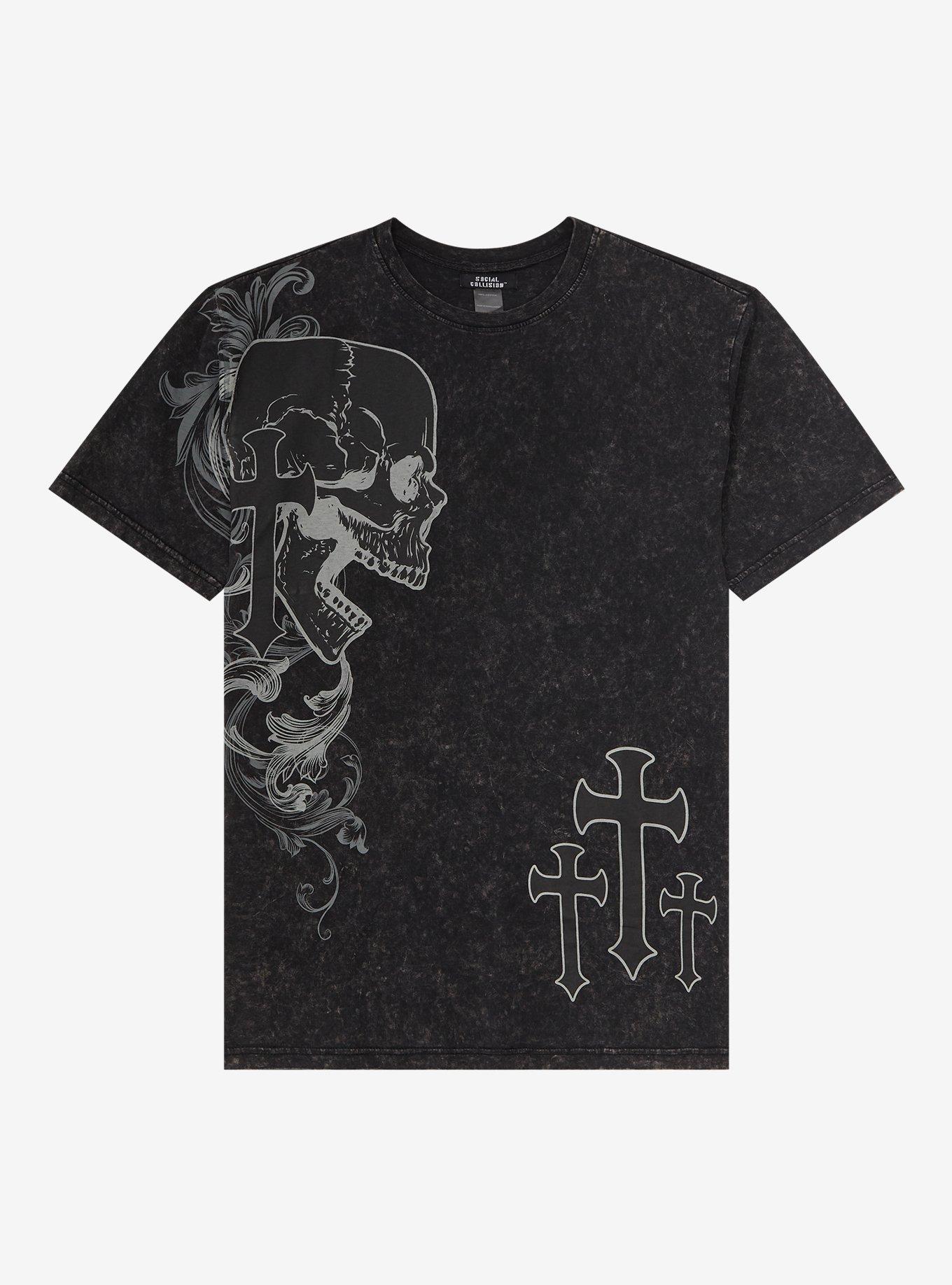 Social Collision Skull Cross Mineral Wash T-Shirt | Hot Topic