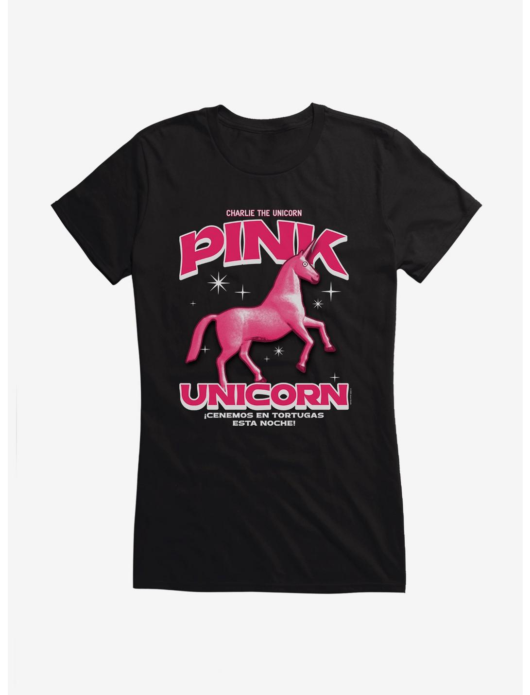Charlie The Unicorn Pink Unicorn Girls T-Shirt, BLACK, hi-res