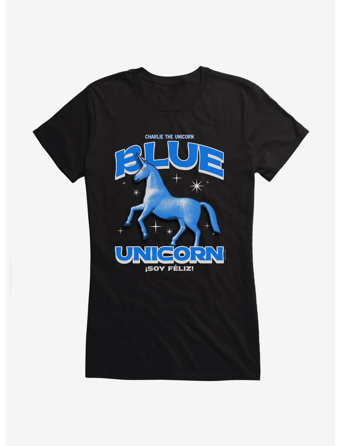 Charlie The Unicorn Blue Unicorn Girls T-Shirt, BLACK, hi-res