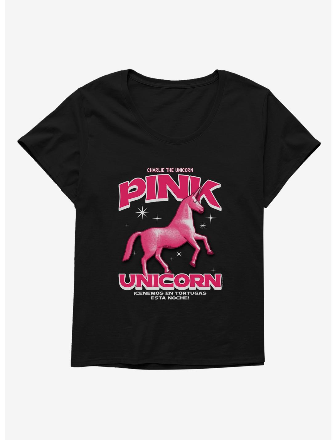 Charlie The Unicorn Pink Unicorn Girls T-Shirt Plus Size, BLACK, hi-res