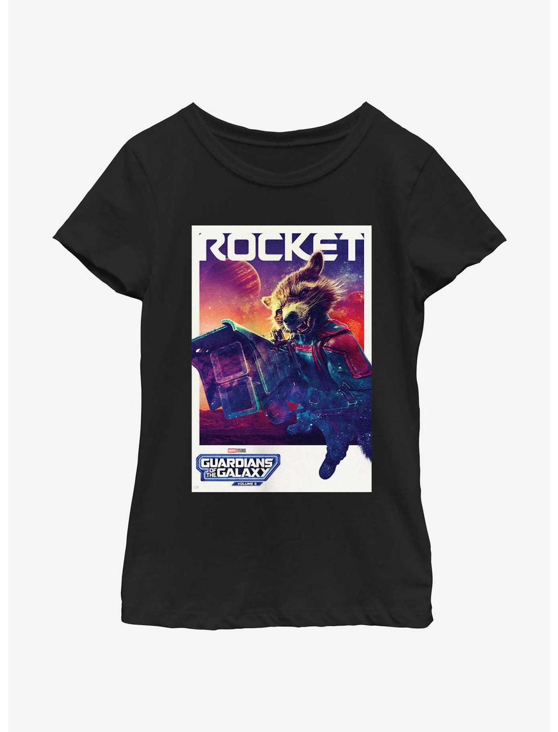 Guardians Of The Galaxy Vol. 3 Rocket Poster Youth Girls T-Shirt, BLACK, hi-res