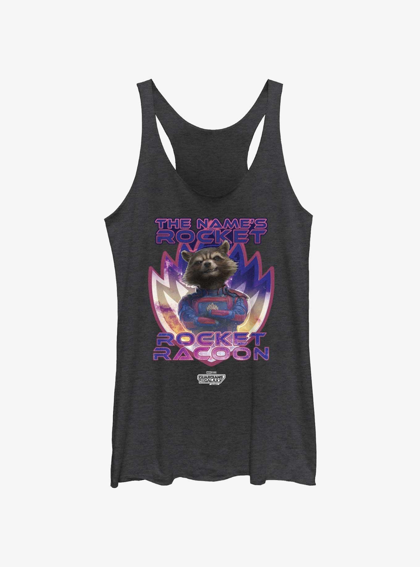 Guardians Of The Galaxy Vol. 3 The Name's Rocket Racoon Womens Tank Top, BLK HTR, hi-res