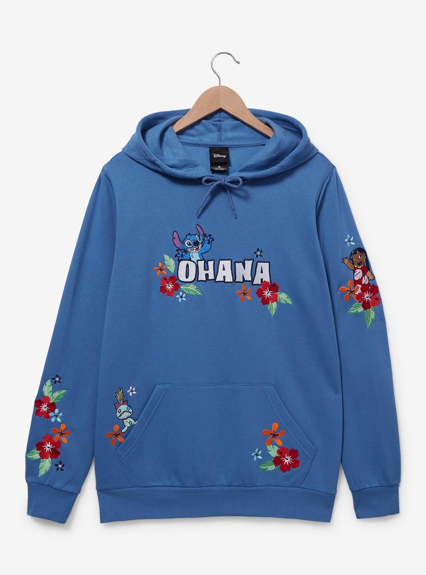 Disney Lilo & Stitch Floral Ohana Hoodie - BoxLunch Exclusive, BLUE, hi-res
