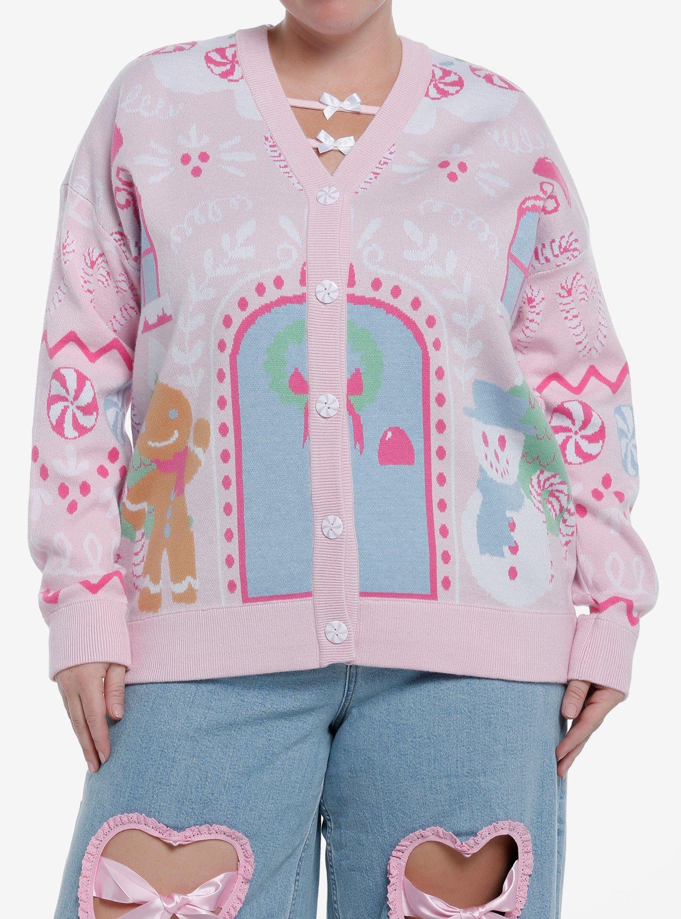 Sweet Society Pink Gingerbread House Cardigan Plus Size, MULTI, hi-res
