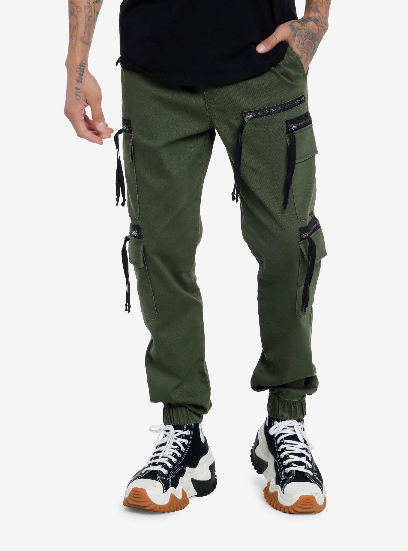 Street V Waist Zipper Detail Patched Flap Pocket Jogger Cargo Pants