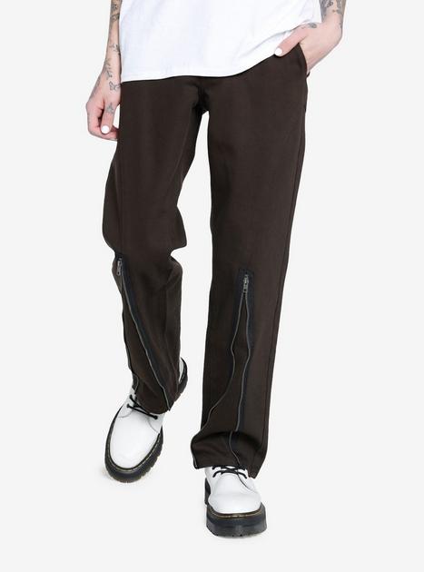 Brown Zipper Straight Leg Pants | Hot Topic