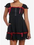 Social Collision Black & Red Bows Ruffle Mini Dress, RED, hi-res