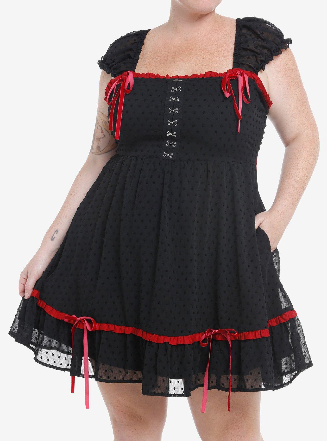 Social Collision Black & Red Bows Ruffle Mini Dress Plus Size, , hi-res
