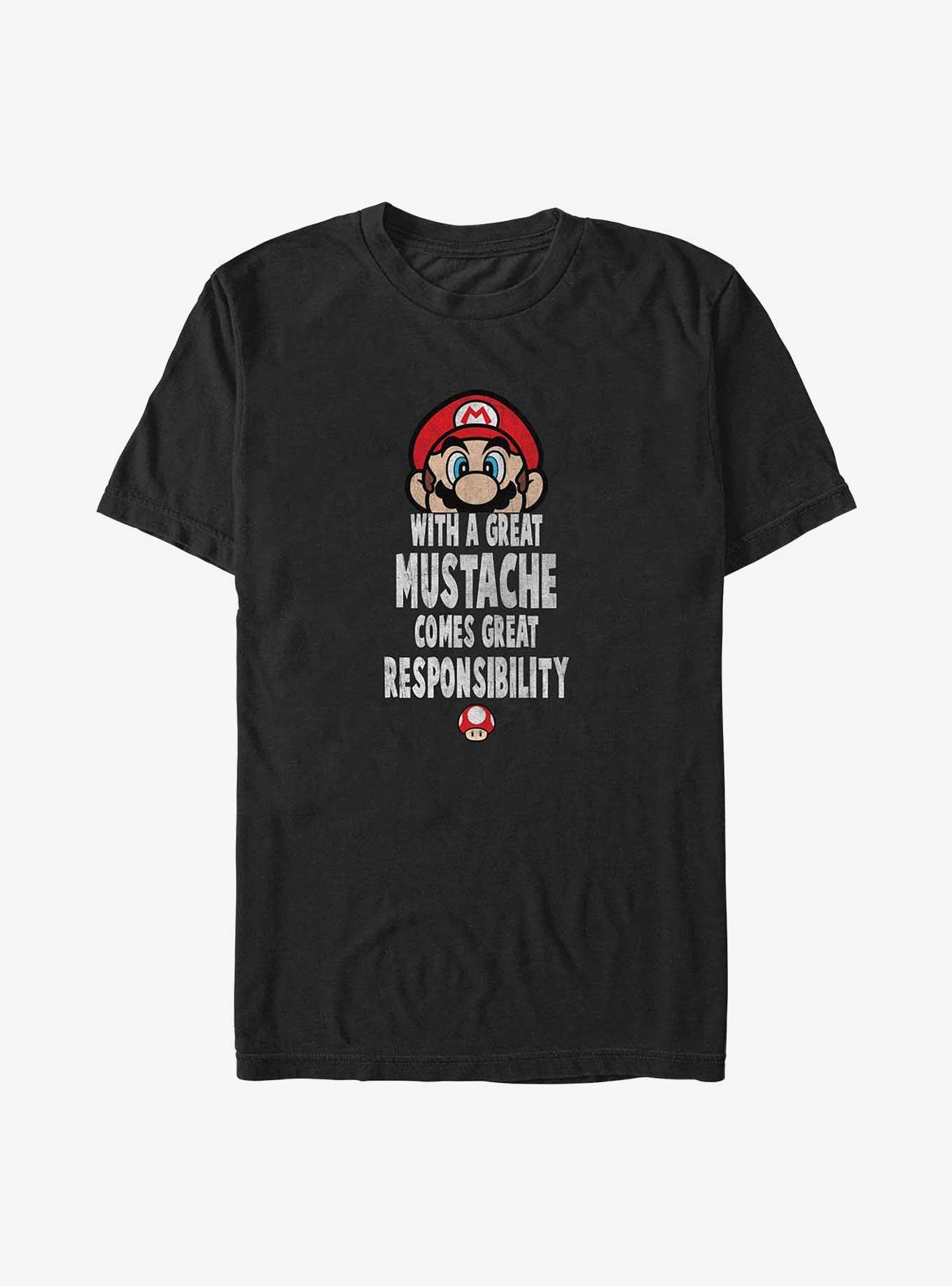 Nintendo With A Great Mustache Comes Great Responsibility Big & Tall T-Shirt, BLACK, hi-res