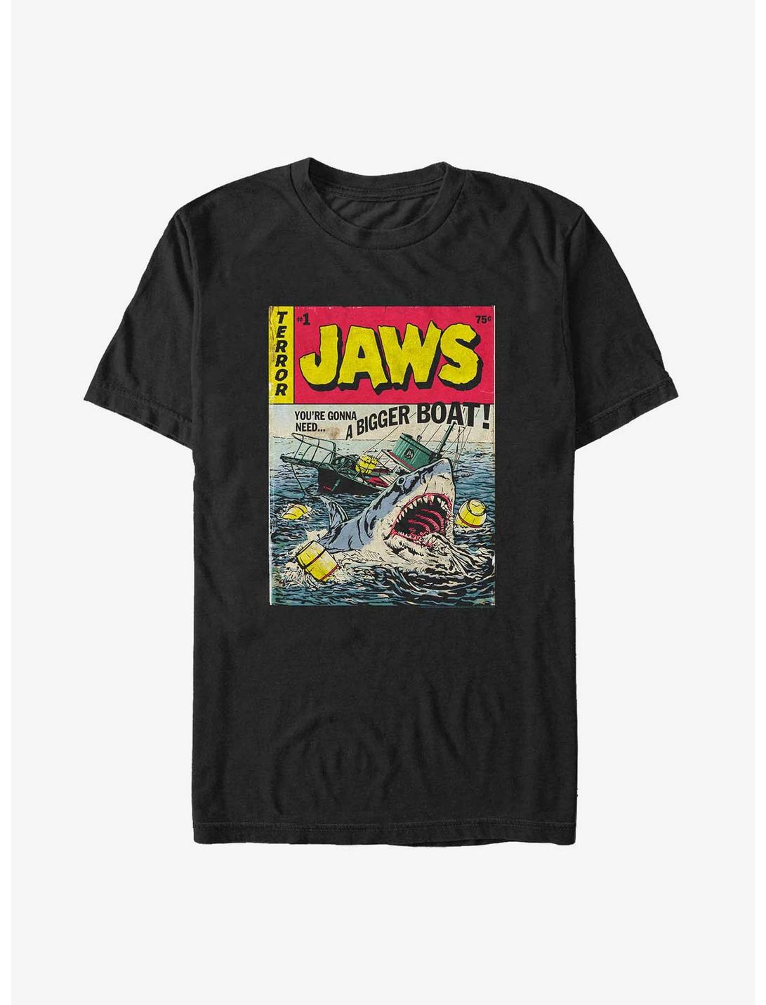 Jaws Terror Attack Comic Cover Big & Tall T-Shirt, BLACK, hi-res