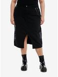 Daisy Street Star Patch Black Denim Midi Skirt Plus Size, GREY, hi-res