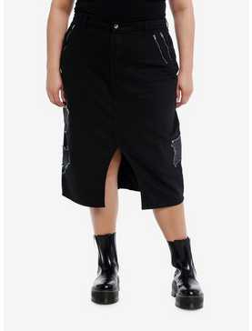 Daisy Street Star Patch Black Denim Midi Skirt Plus Size, , hi-res