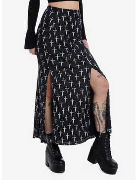 Social Collision Daggers Allover Print Front Slit Maxi Skirt, , hi-res