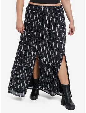 Social Collision Daggers Allover Print Front Slit Maxi Skirt Plus Size, , hi-res