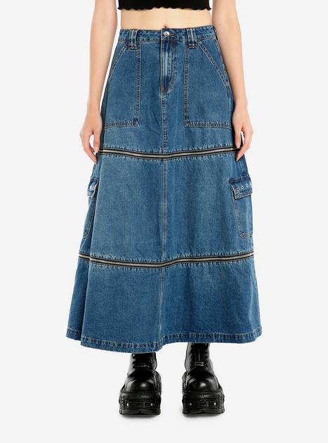 Social Collision Zip-Off Denim Cargo Maxi Skirt | Hot Topic