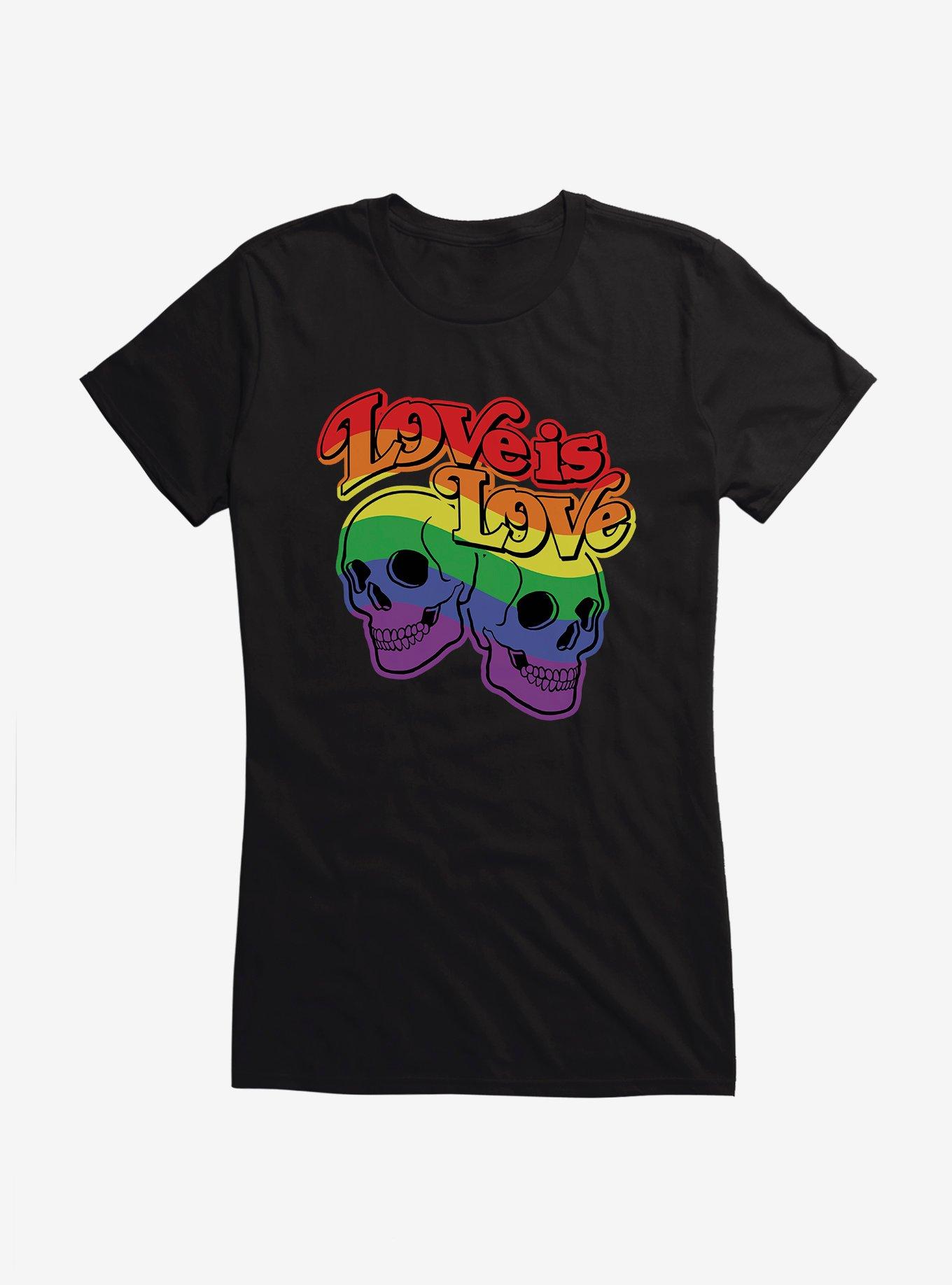 Pride Love Is Love Skulls Girls T-Shirt, BLACK, hi-res