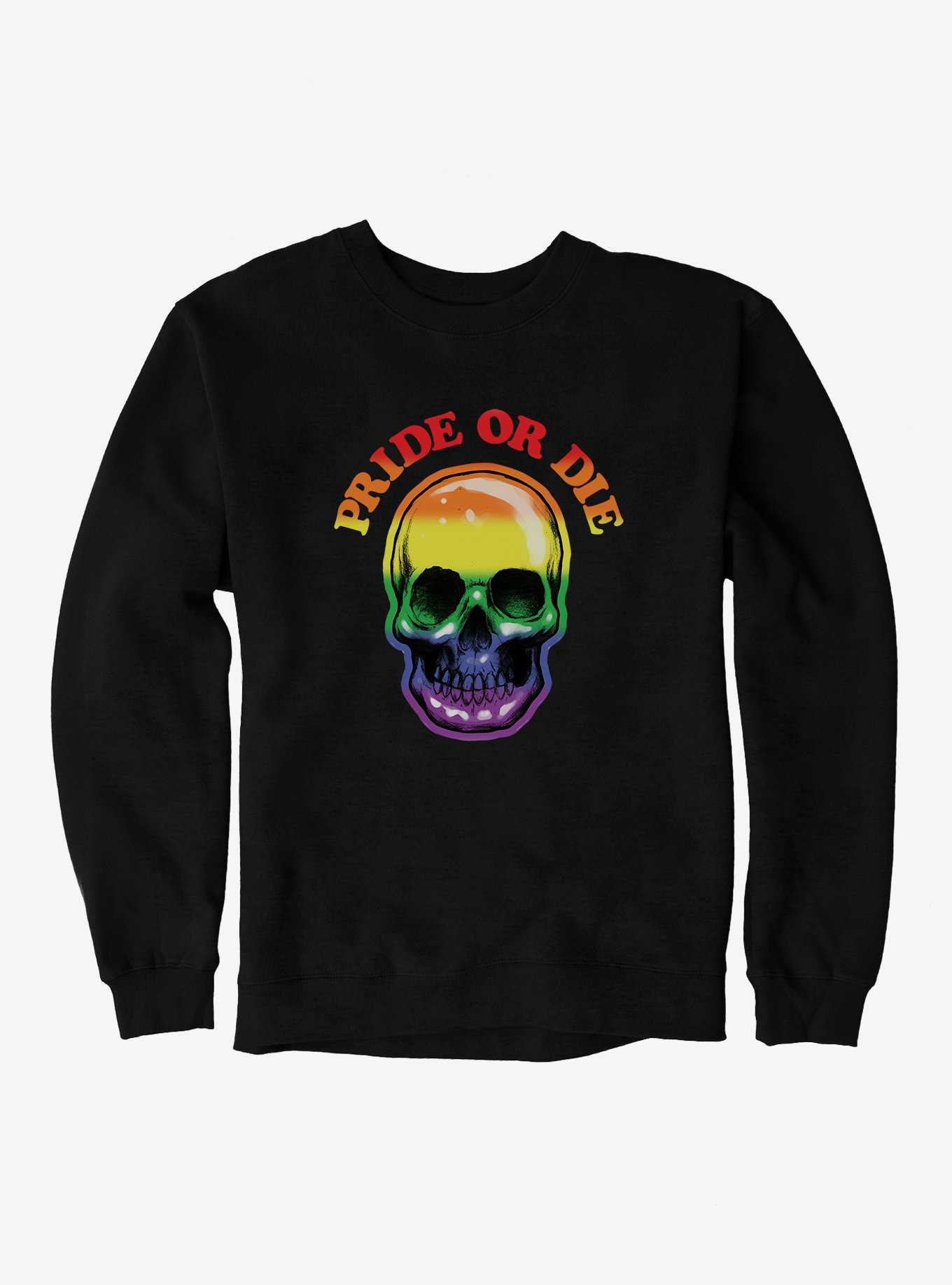 Pride Rainbow Skull Pride Or Die Sweatshirt, , hi-res