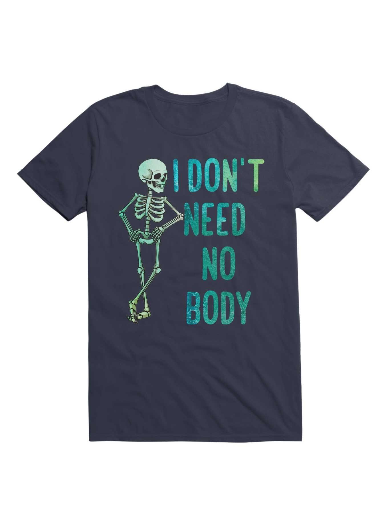 I Don't Need No Body Skeleton T-Shirt, NAVY, hi-res