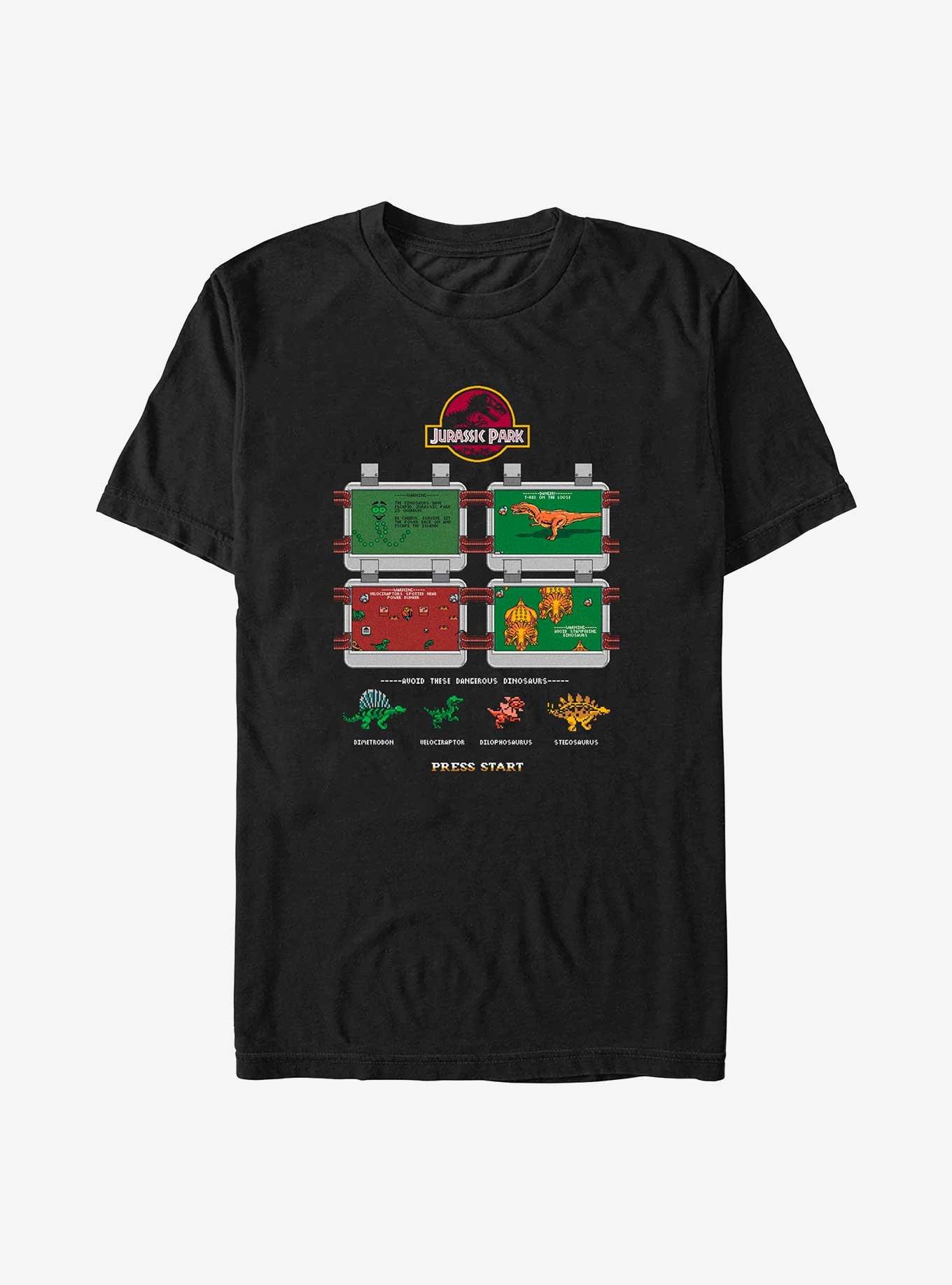 Jurassic Park 8 Bit Instructional Big & Tall T-Shirt, BLACK, hi-res