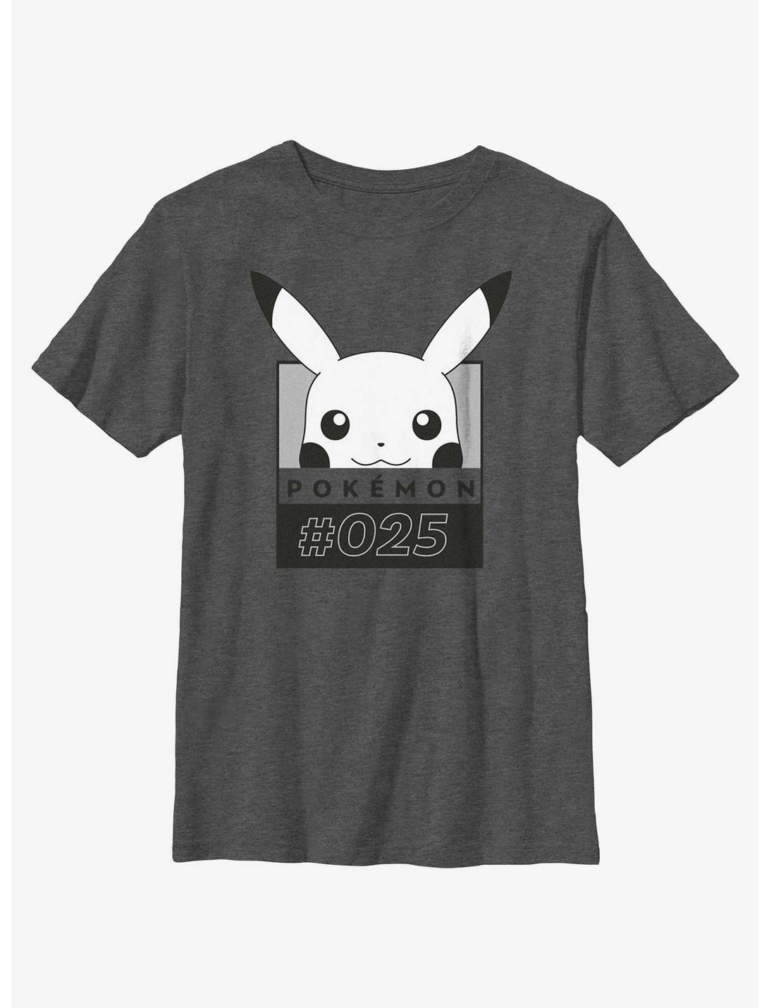 Pokemon Pikachu Face Number Youth T-Shirt, CHAR HTR, hi-res