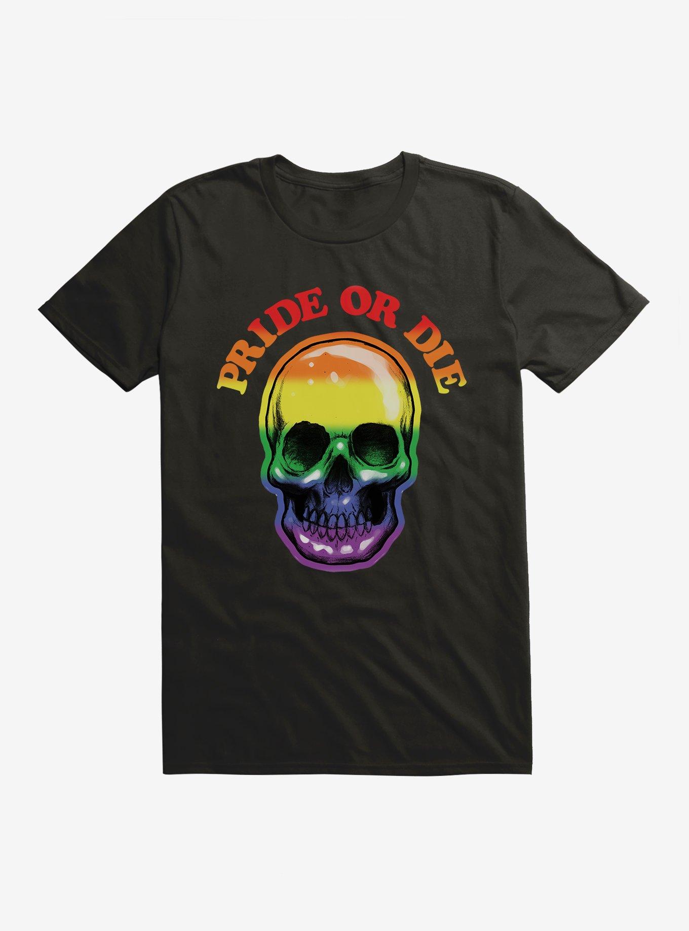Pride Rainbow Skull Pride Or Die T-Shirt, BLACK, hi-res