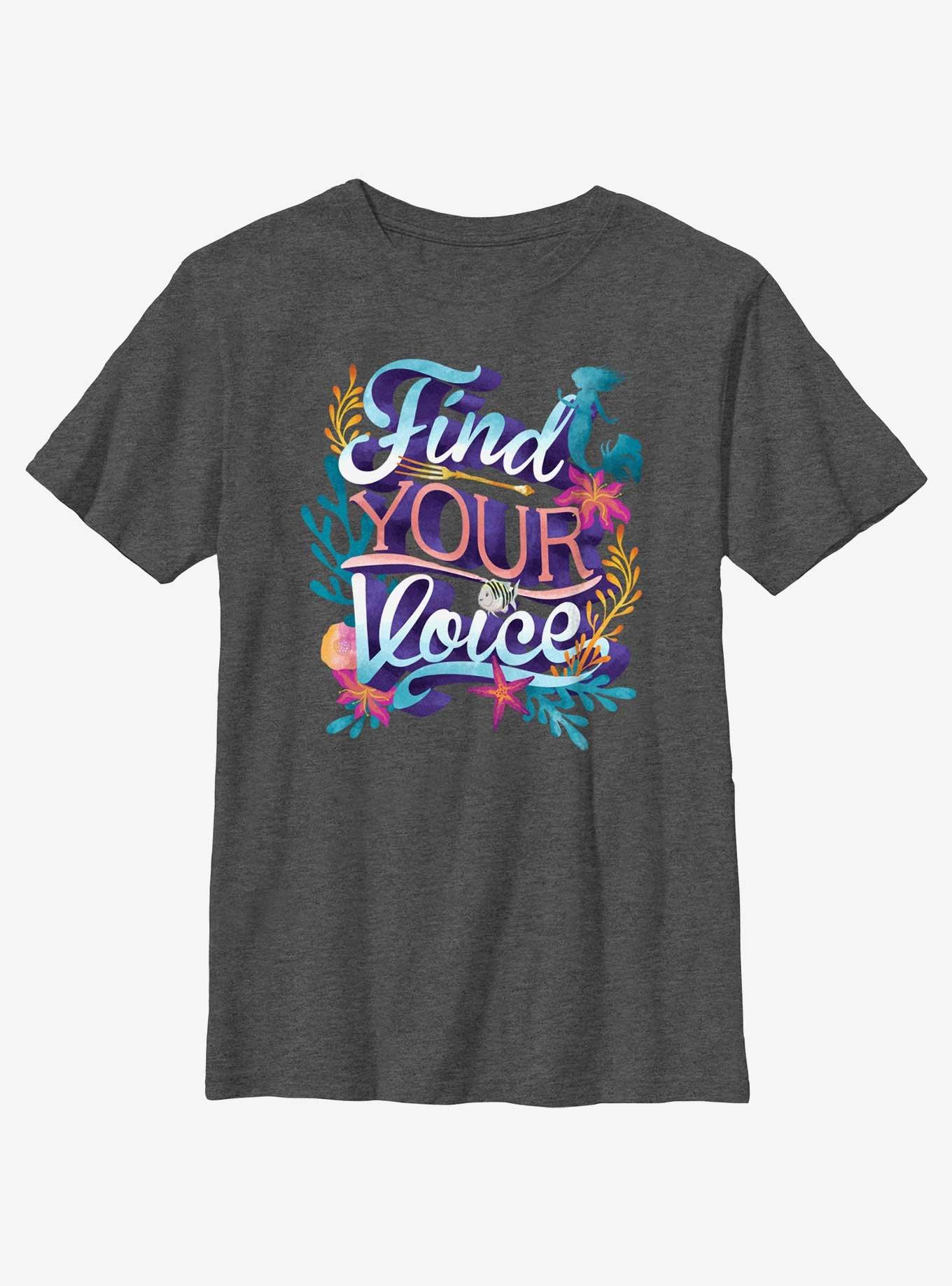 Disney The Little Mermaid Live Action Find Your Voice Sea Floral Youth T-Shirt, CHAR HTR, hi-res