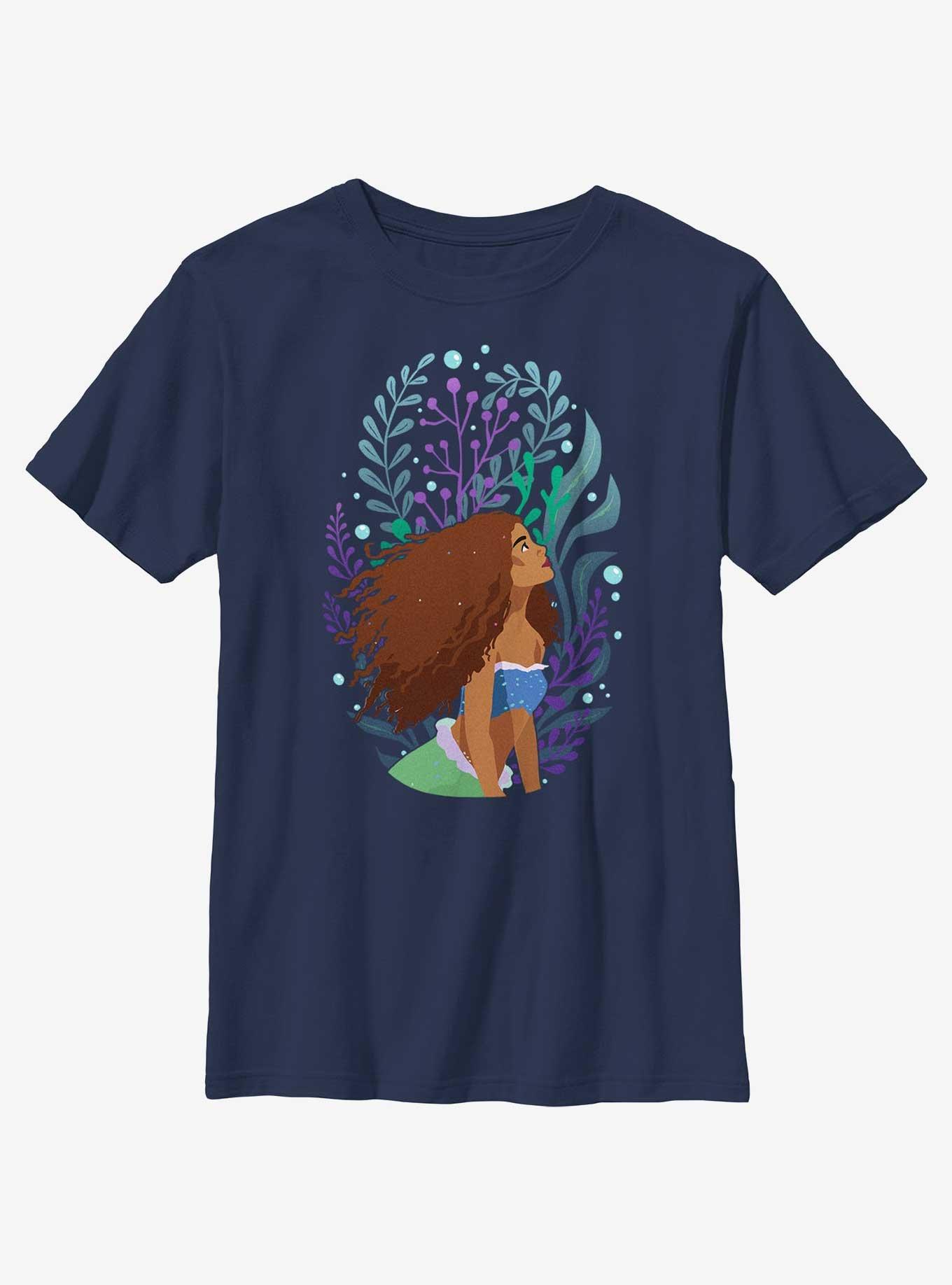 Disney The Little Mermaid Live Action Ariel Sea Plants Portrait Youth T-Shirt, NAVY, hi-res