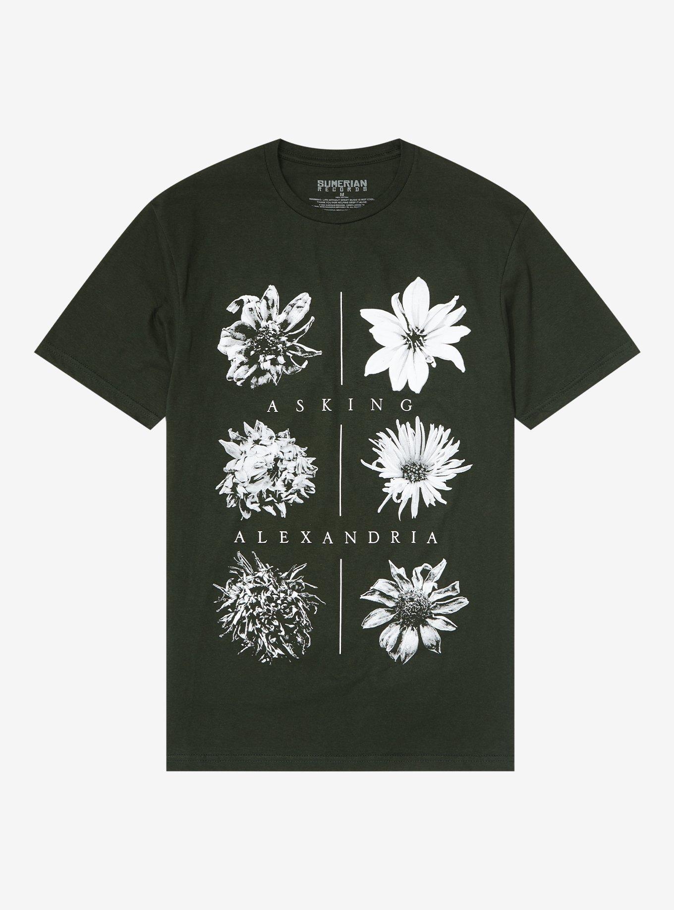 Asking Alexandria Flowers Boyfriend Fit Girls T-Shirt, FOREST GREEN, hi-res