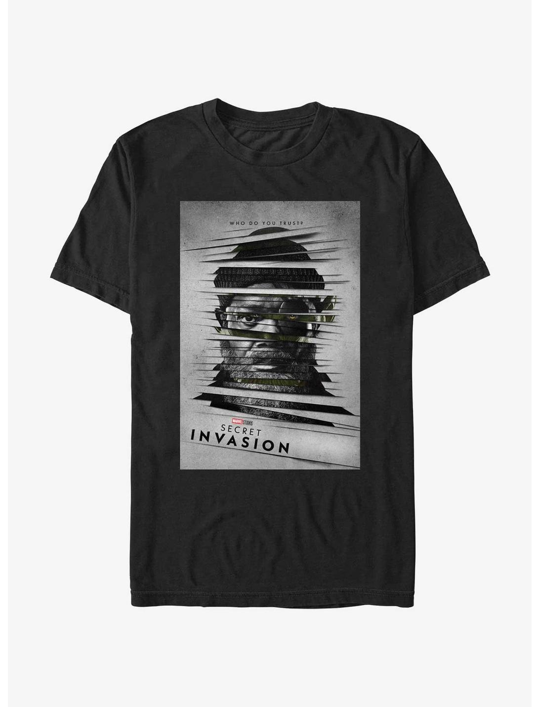 Marvel Secret Invasion Nick Fury Skrull Who Do You Trust Poster T-Shirt, BLACK, hi-res