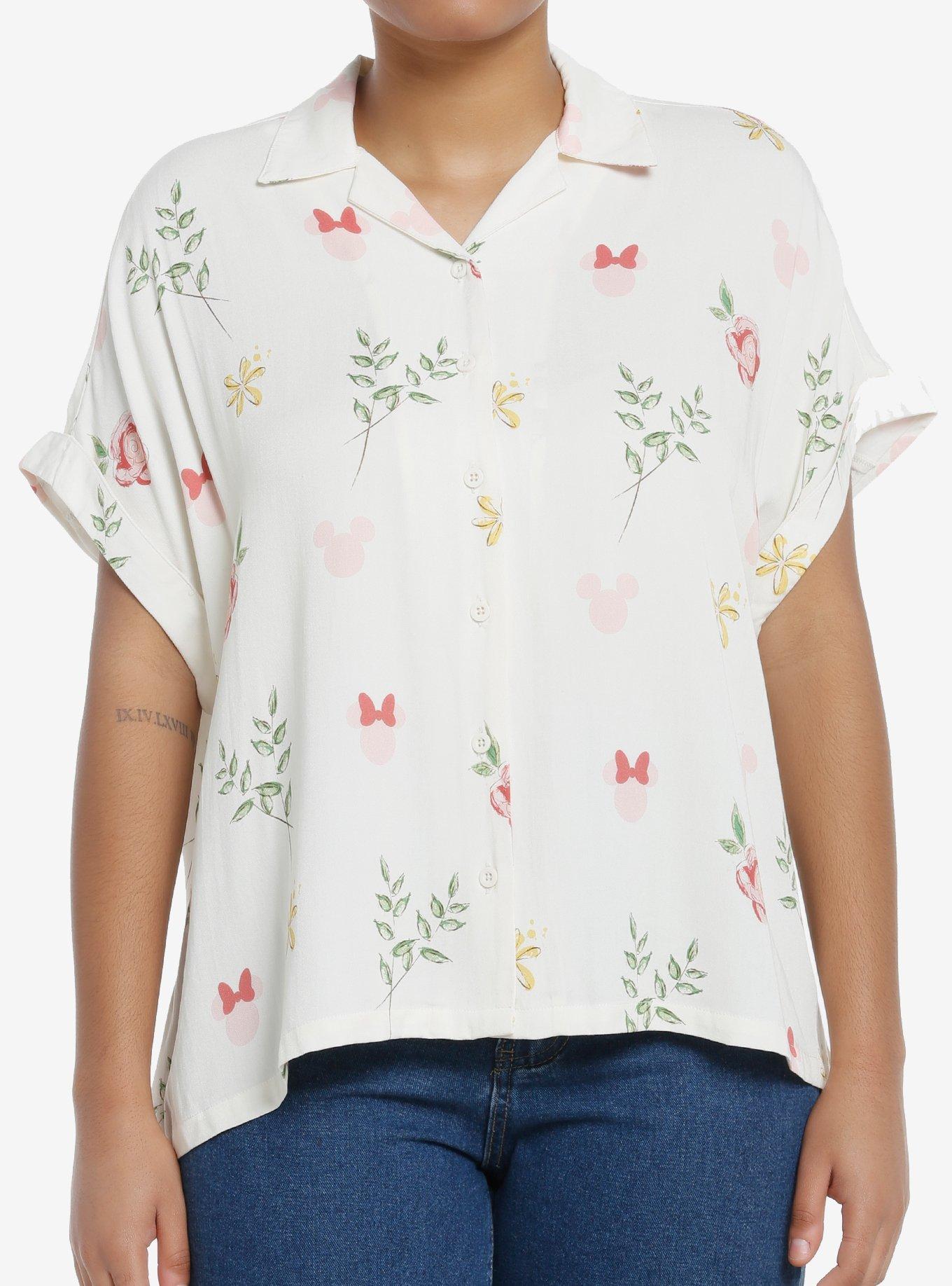 Her Universe Disney Mickey Mouse & Minnie Mouse Floral Woven Button-Up Her Universe Exclusive, , hi-res