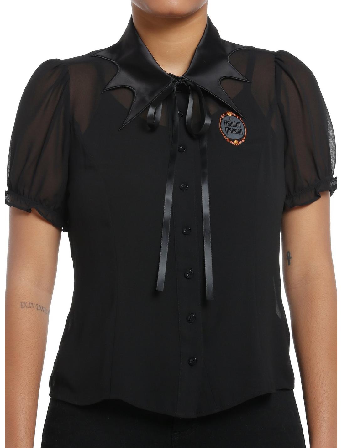 Her Universe Disney The Haunted Mansion Bat Collar Woven Button-Up Her Universe Exclusive, BLACK, hi-res