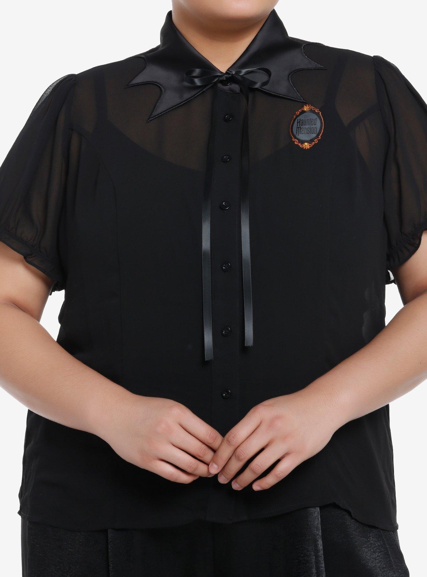 Her Universe Disney The Haunted Mansion Bat Collar Woven Button-Up Plus Size Her Universe Exclusive, BLACK, hi-res