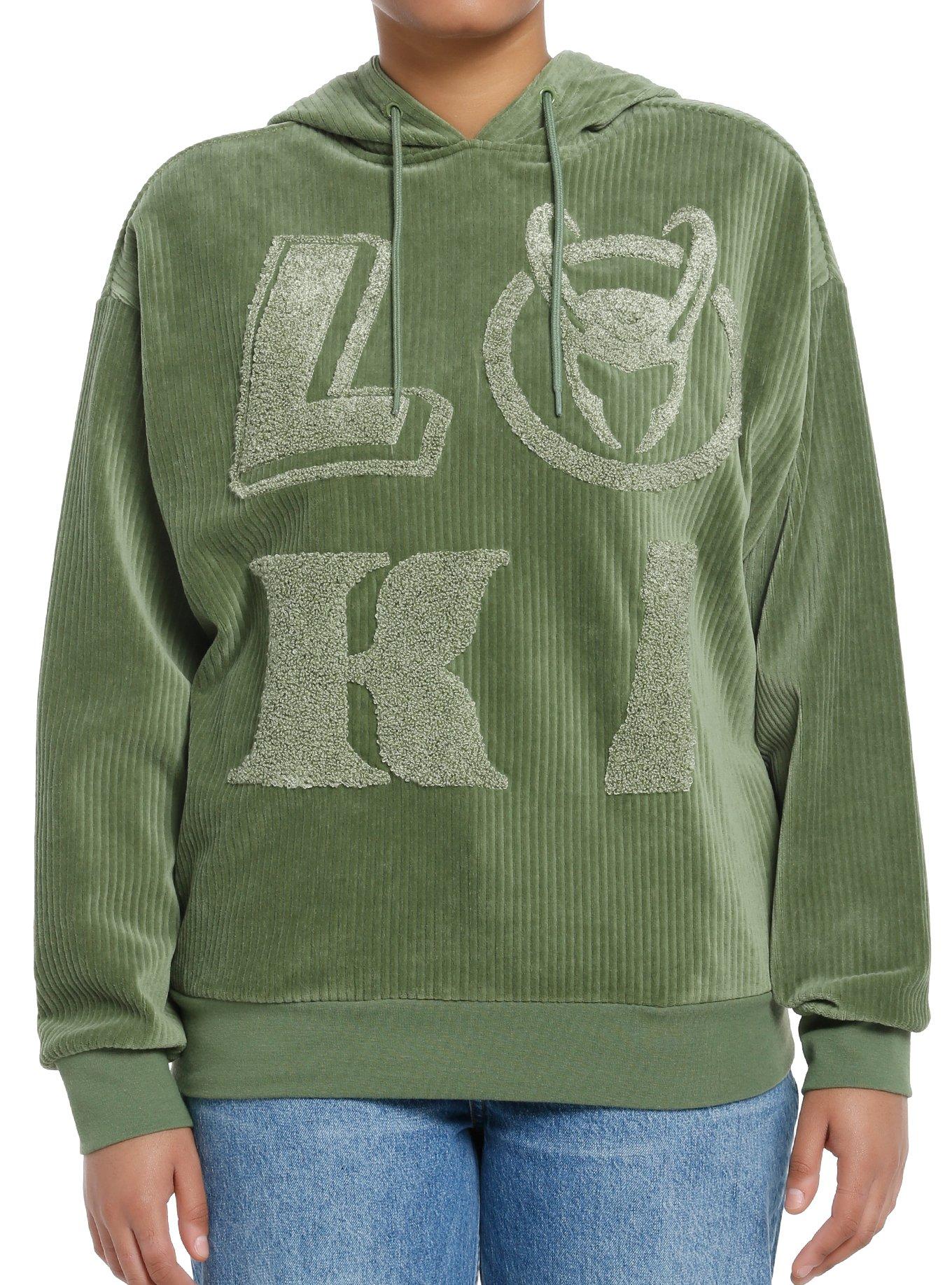 Her Universe Marvel Loki Ribbed Velvet Hoodie Her Universe Exclusive, OLIVE, hi-res