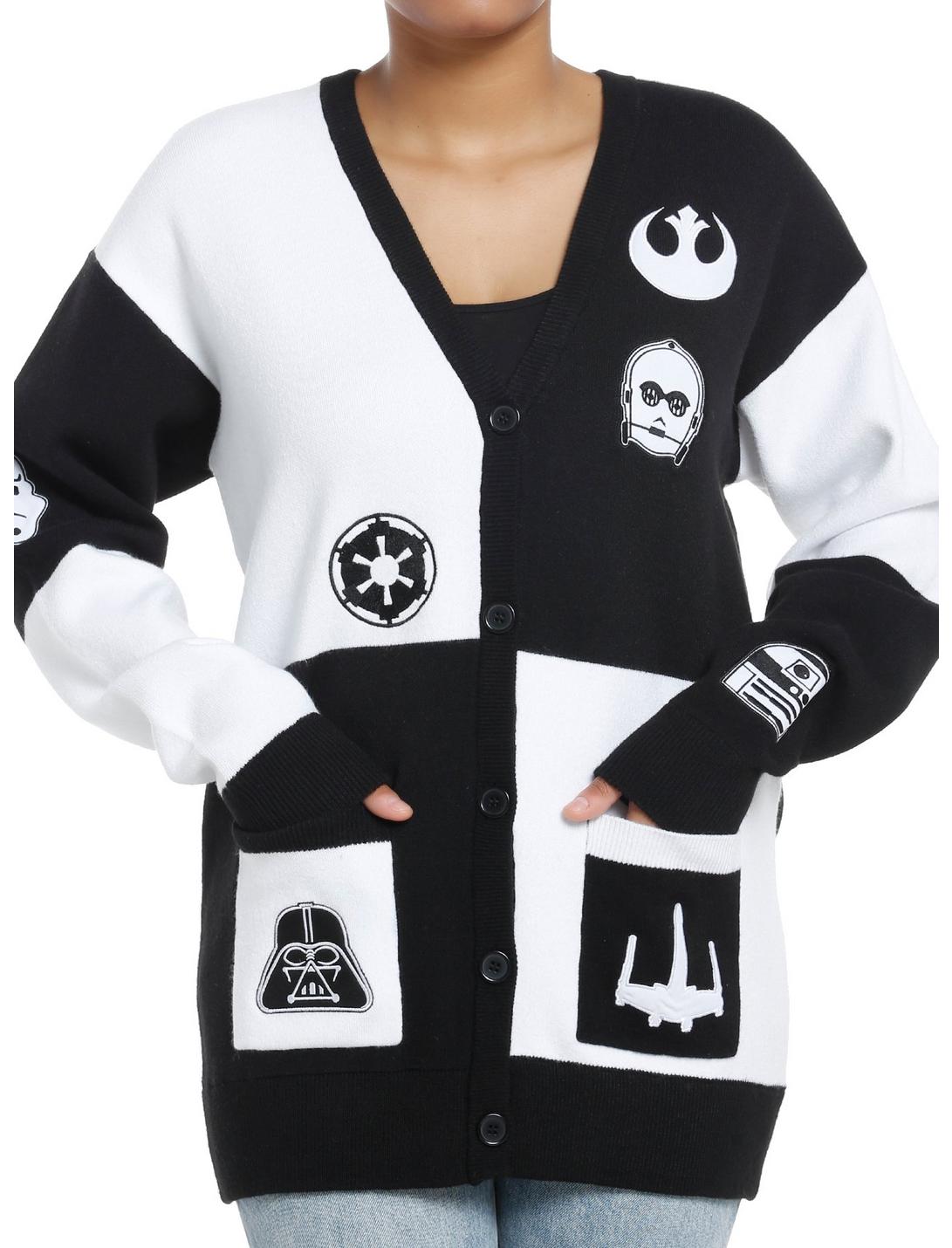 Her Universe Star Wars Rebel & Empire Icons Patchwork Cardigan Her Universe Exclusive, BLACK  WHITE, hi-res