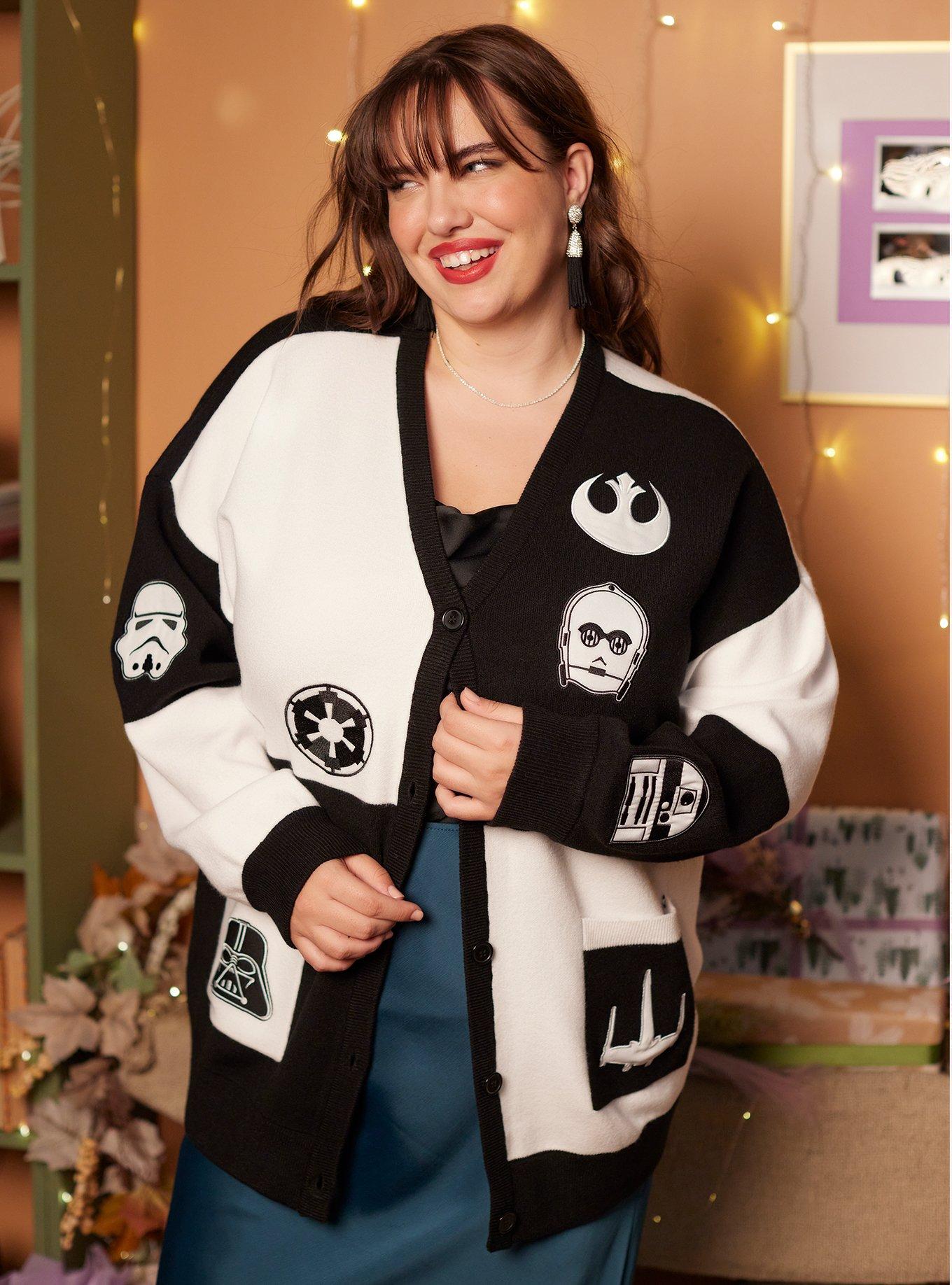 Her Universe Star Wars Rebel & Empire Icons Patchwork Cardigan Plus Size Her Universe Exclusive, BLACK  WHITE, hi-res