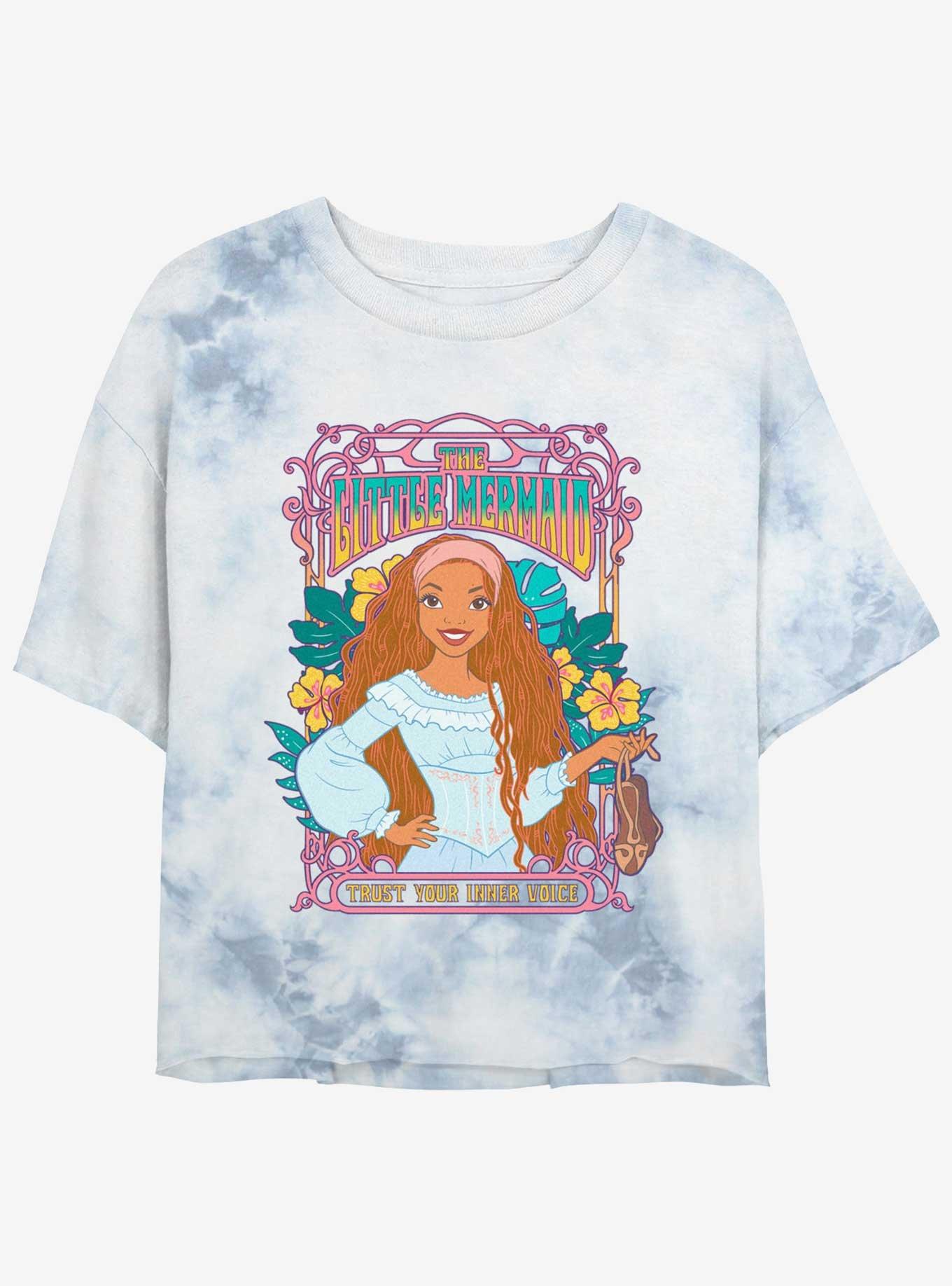 Disney The Little Mermaid Live Action Ariel Trust Your Inner Voice Tie-Dye Womens Crop T-Shirt, WHITEBLUE, hi-res