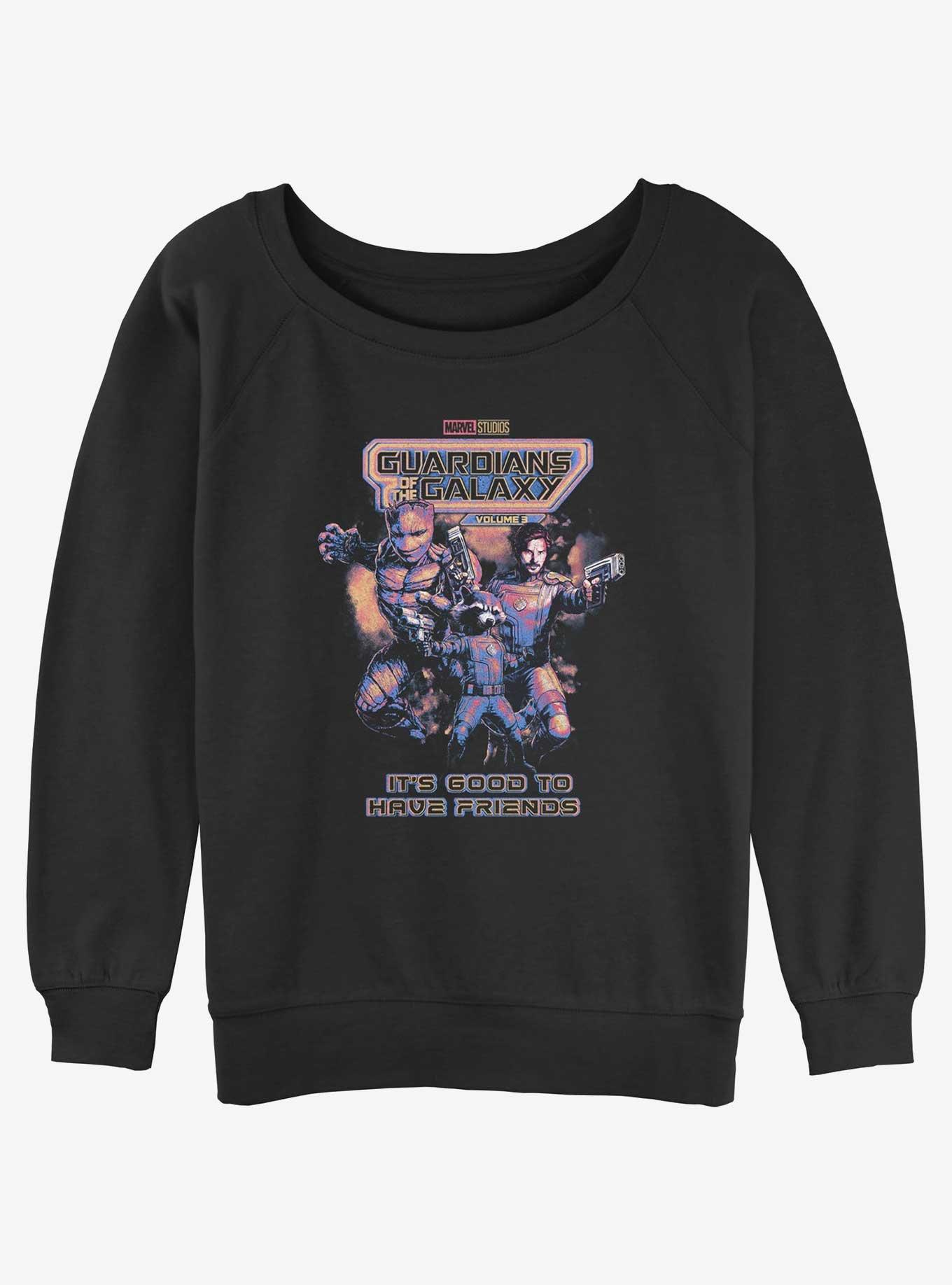 Marvel Guardians of the Galaxy Vol. 3 It's Good To Have Friends Poster Womens Slouchy Sweatshirt, BLACK, hi-res