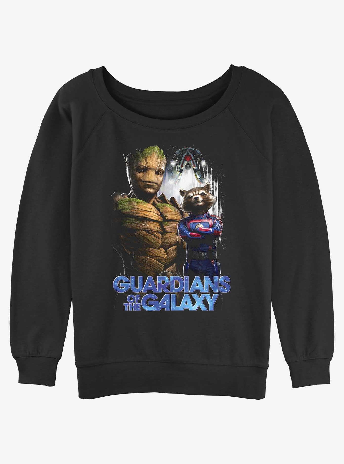 Marvel Guardians of the Galaxy Vol. 3 Duo Team Groot and Rocket Womens Slouchy Sweatshirt, BLACK, hi-res