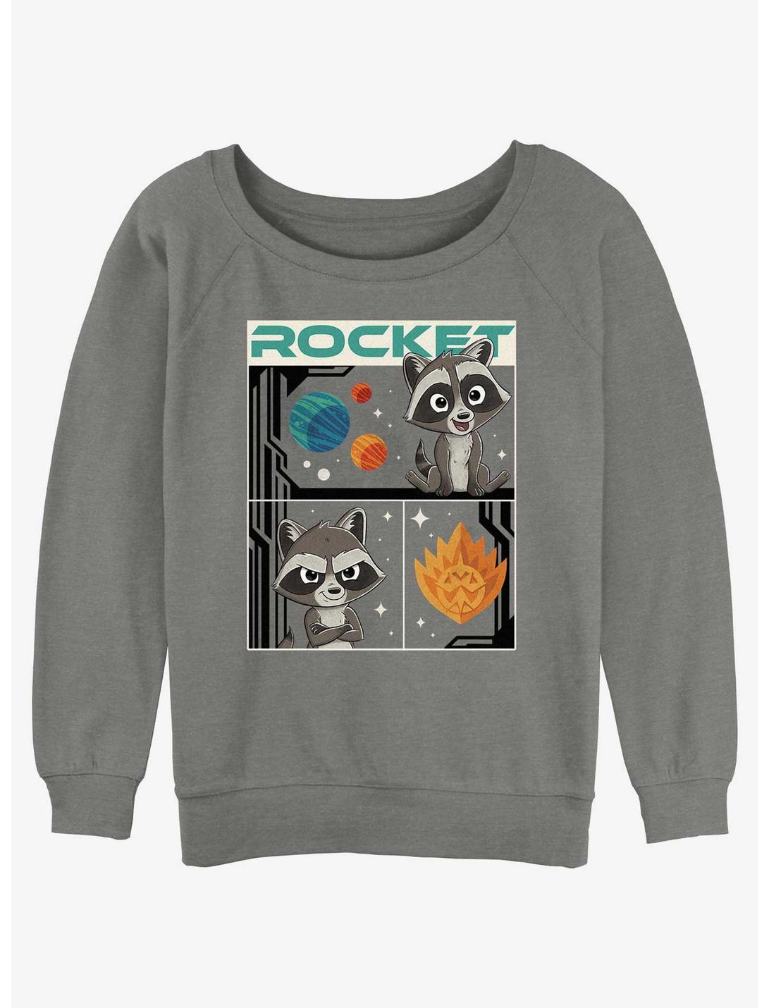 Marvel Guardians of the Galaxy Vol. 3 Baby Rocket Poster Womens Slouchy Sweatshirt, GRAY HTR, hi-res