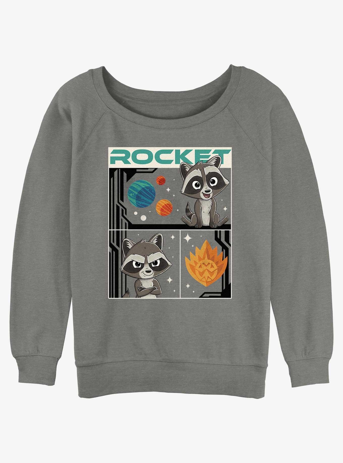 Marvel Guardians of the Galaxy Vol. 3 Baby Rocket Poster Womens Slouchy Sweatshirt, GRAY HTR, hi-res