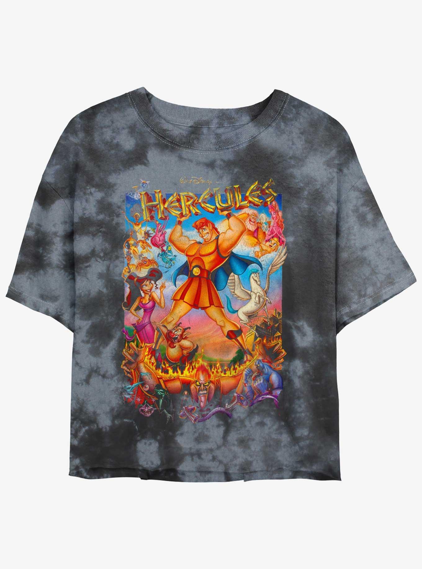 Disney Hercules Movie Poster Tie-Dye Womens Crop T-Shirt, BLKCHAR, hi-res